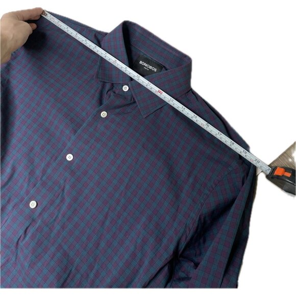 Bonobos Stretch Tailored Fit Button Up Shirt 17.5 33 Plaid Blue Purple - Picture 6 of 8